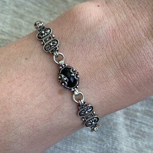 Real Silver Bracelet Black Protective Stone